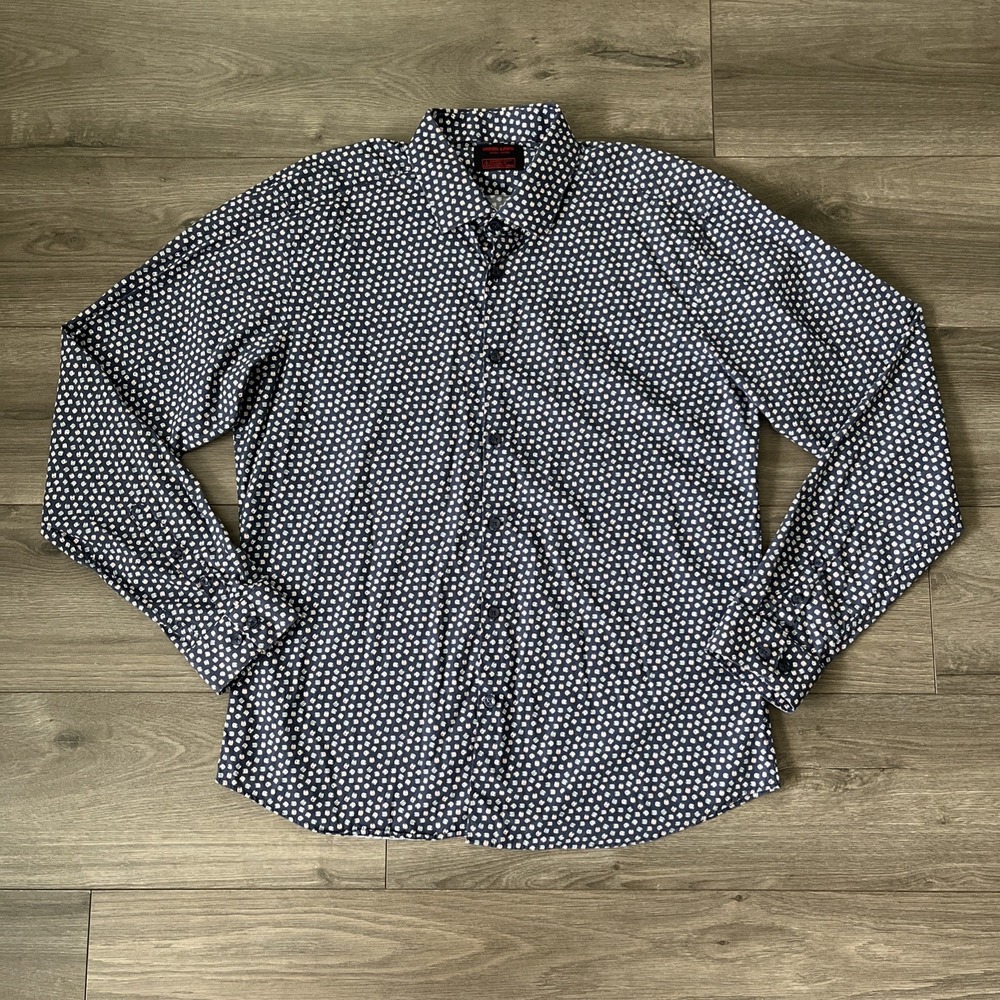 Jared Lang Mens XL Long Sleeve Button Up Shirt Blue Dice All Over Print